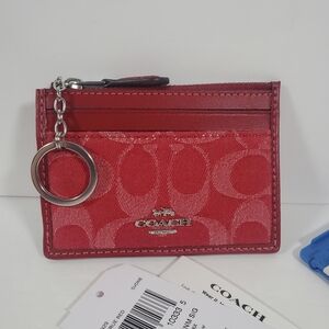 NWT Coach Mini Skinny Id Case In Signature Denim CDN29 denim/Silver/True Red
